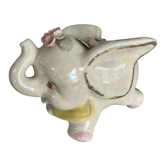 Vintage Elephant Bank – Lustreware Ceramic with Flowers – Essay New York 620M - Picture 1 of 6